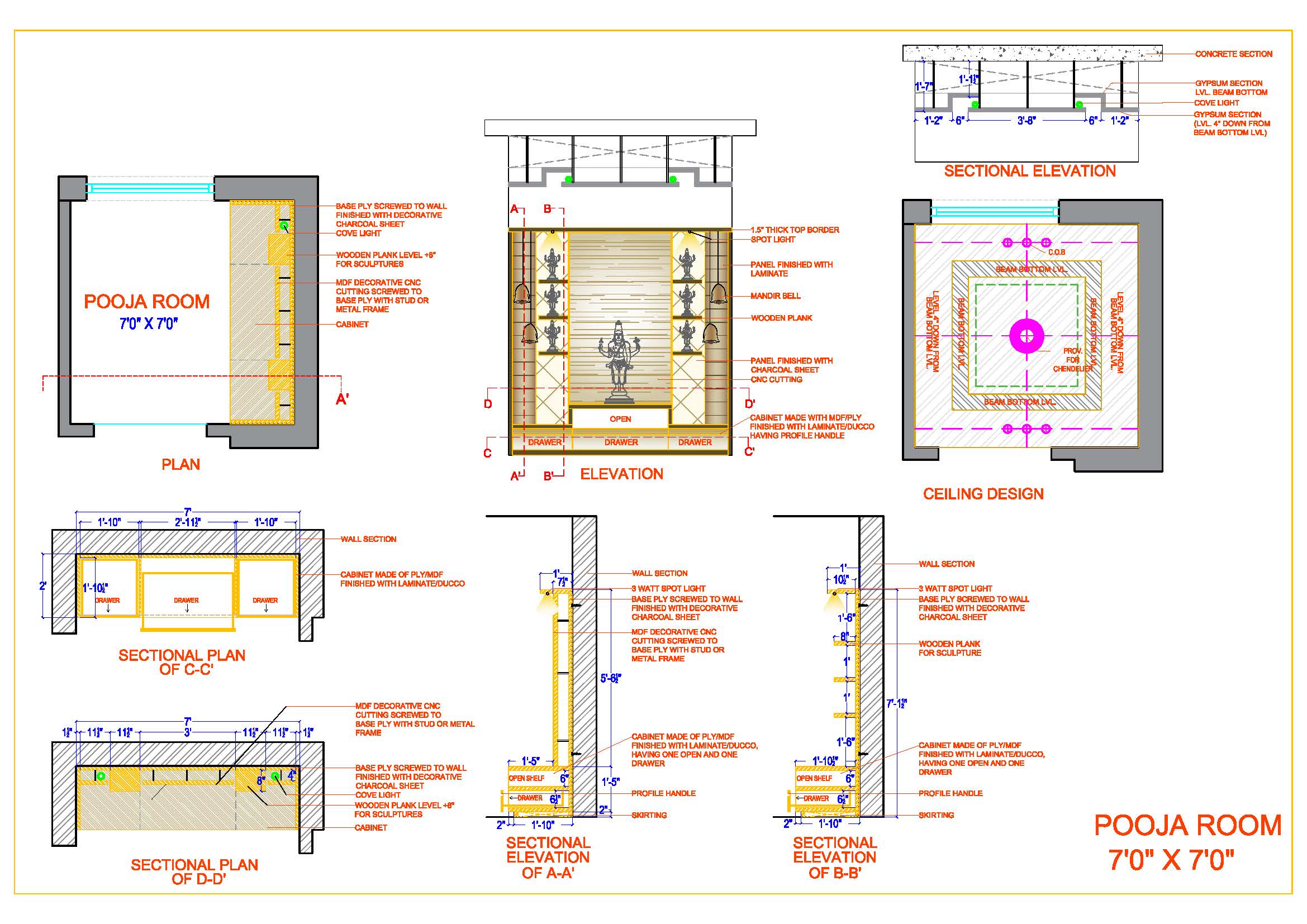 Pooja Room Design Mandir CAD Drawing